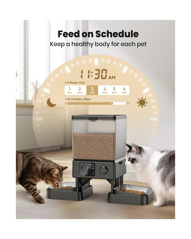 Automatic Cat Feeder for 2 Cats Precise Portion Control and 10sec Voice Recorder