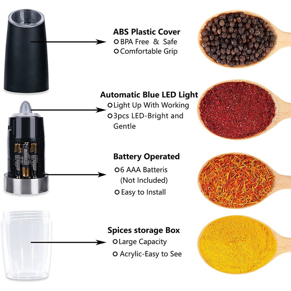 Gravity Electric Salt /Pepper Grinder Automatic Pepper Grinder LED Light