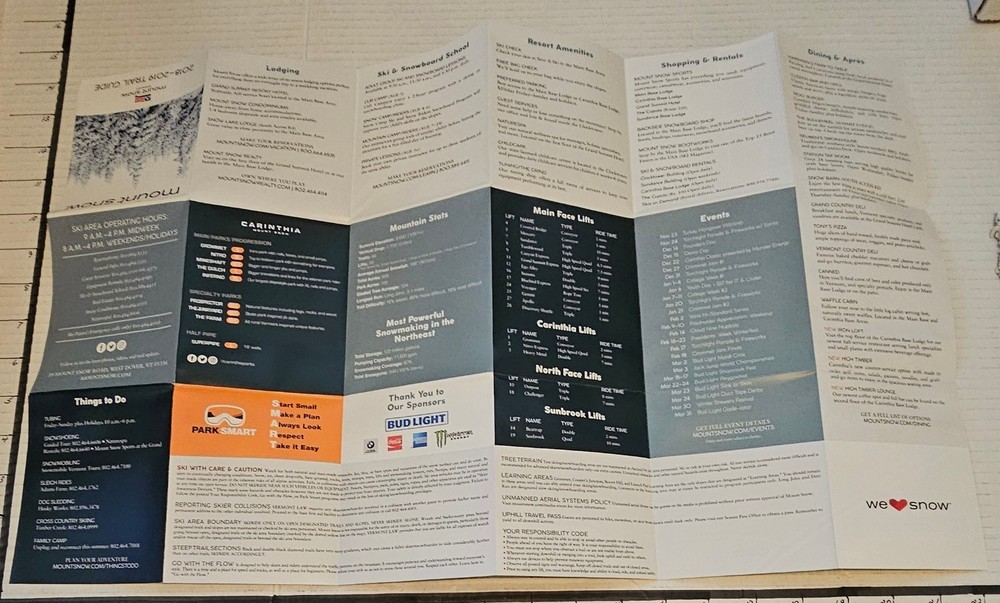 2018/19 MT SNOW SKI AREA TRAIL MAP. MINT