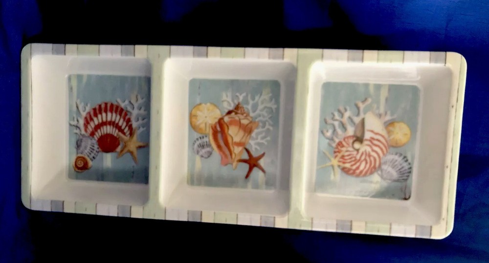 Jennifer Brinley 3Section Server Divided Appetizer Tray Platter Seaside Retreat
