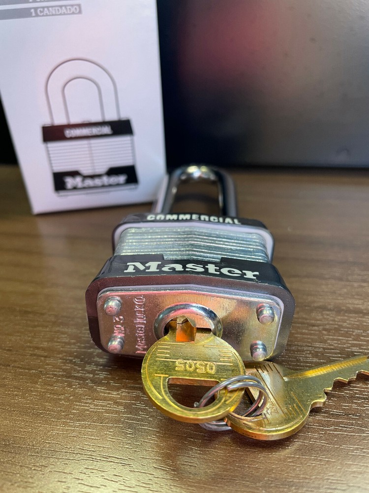 Master Lock 3LH Padlock, Keyed Alike, Long Shackle, Rectangular Steel Body,