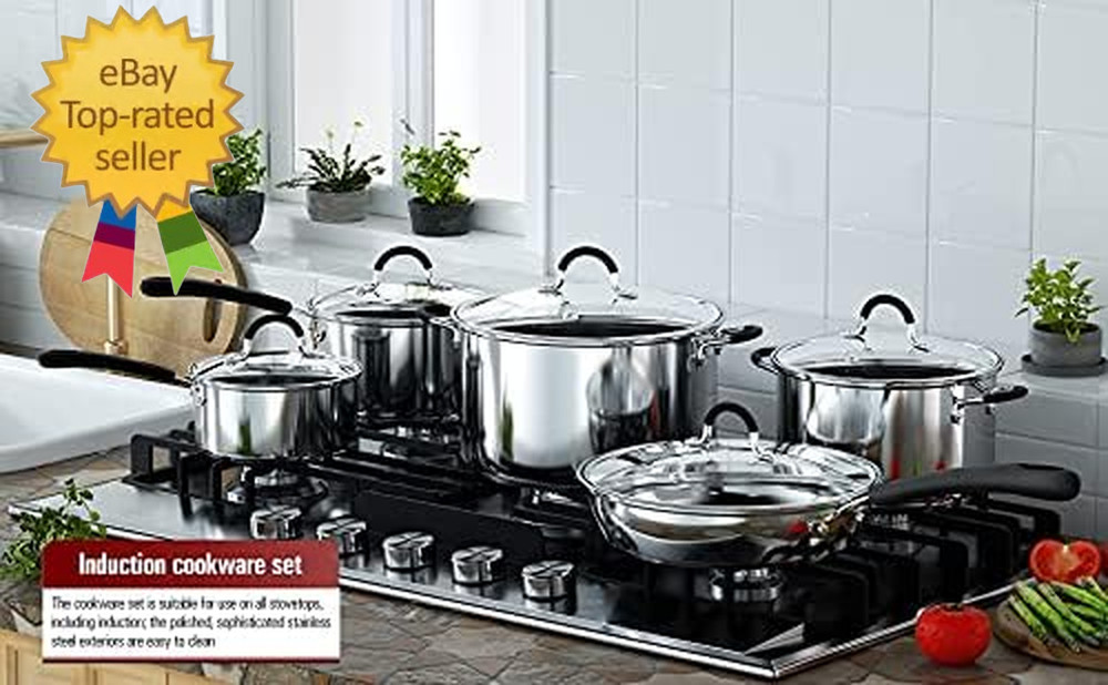 12 Piece Stainless Steel Cookware Set, Silver