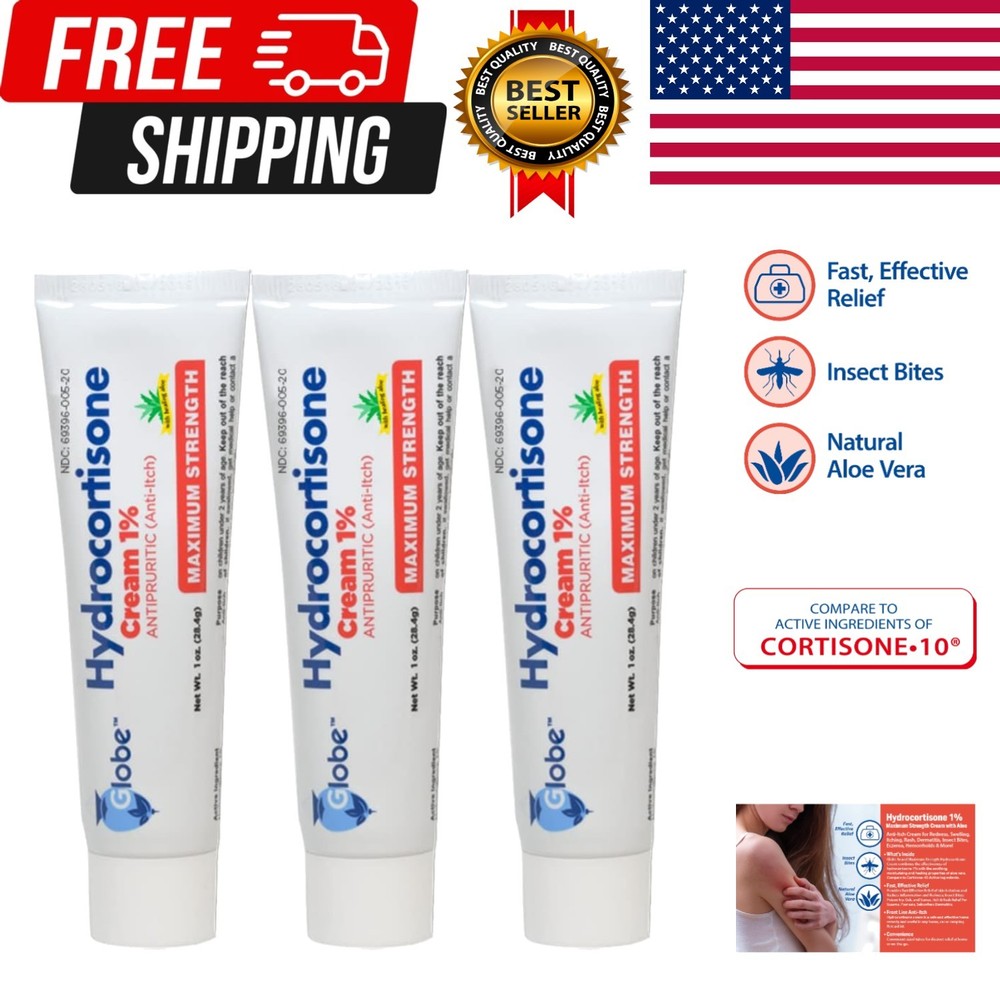 Hydrocortisone Cream 1% with Aloe 3 Pack Anti-Itch