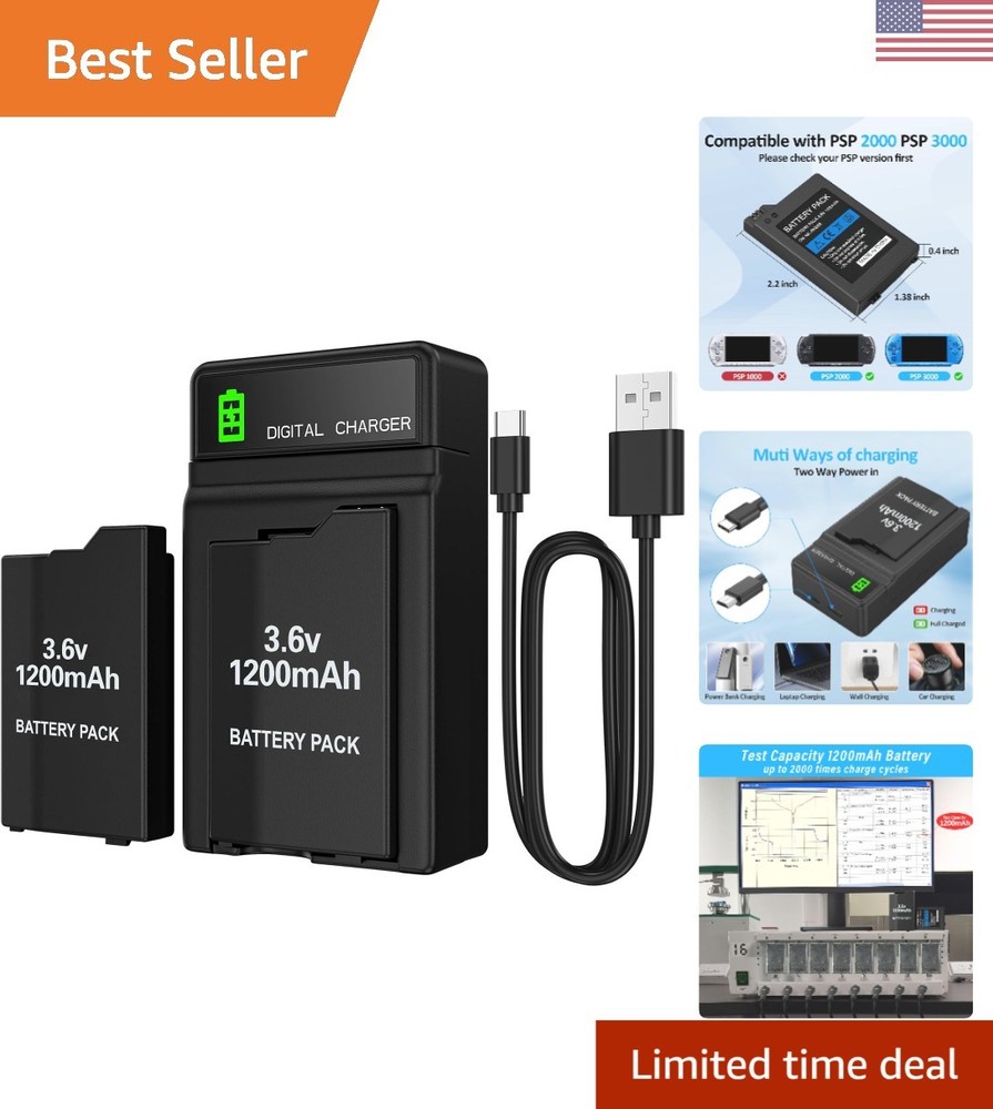 High Capacity 2PCs PSP Battery Pack with Safe Charging Dock for Multiple Models