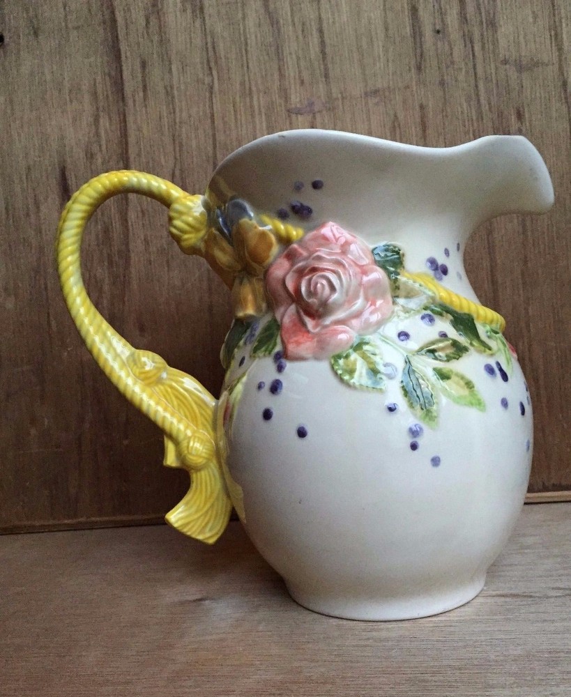 Stunning Floral Rose Ceramic water pitcher with rope tassel handle