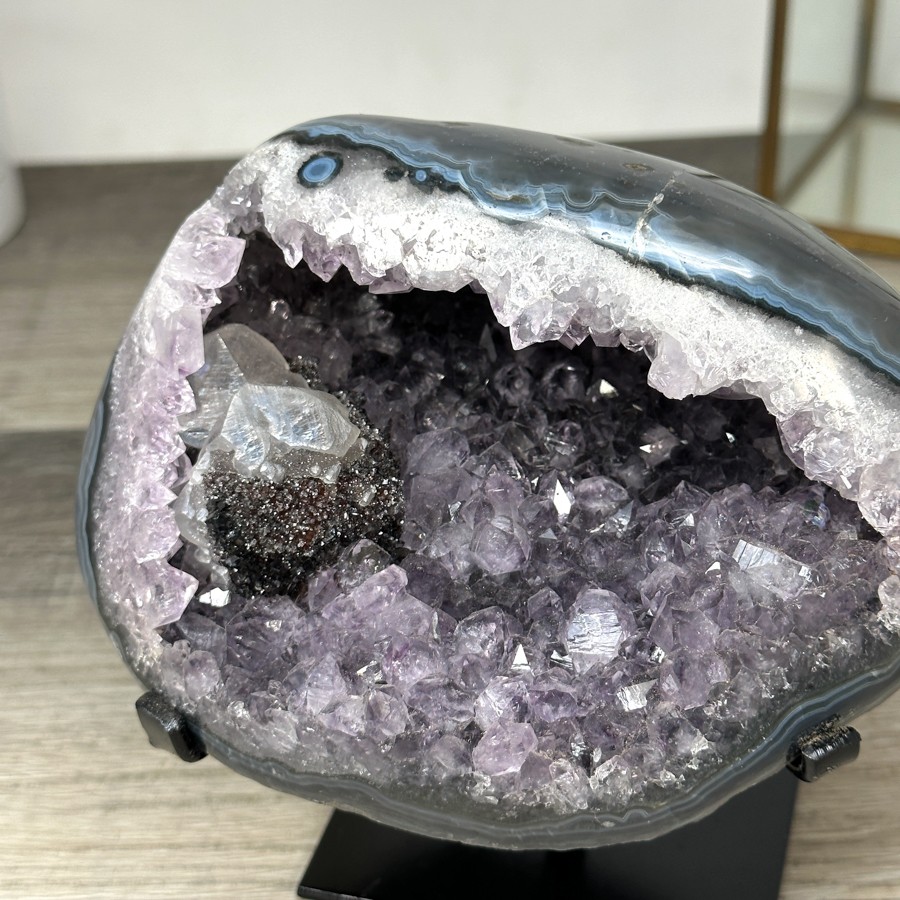 Natural Amethyst & Agate Stone Geode on Stand. MWS2841