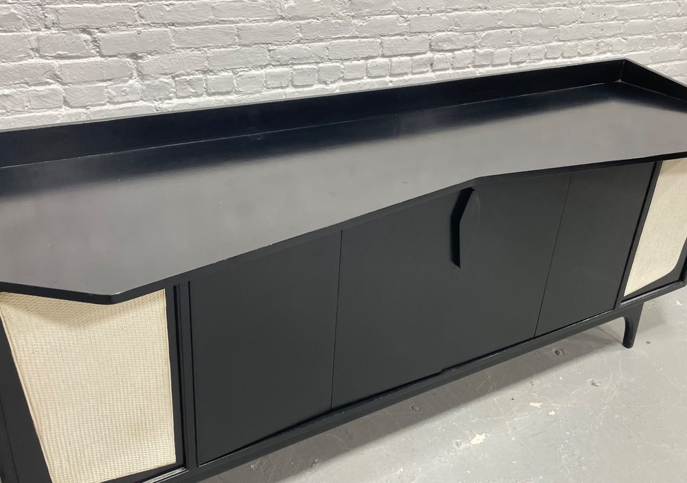 Extra Long Ebonized Mid Century Modern Stereo Cabinet / Credenza | Sideboard