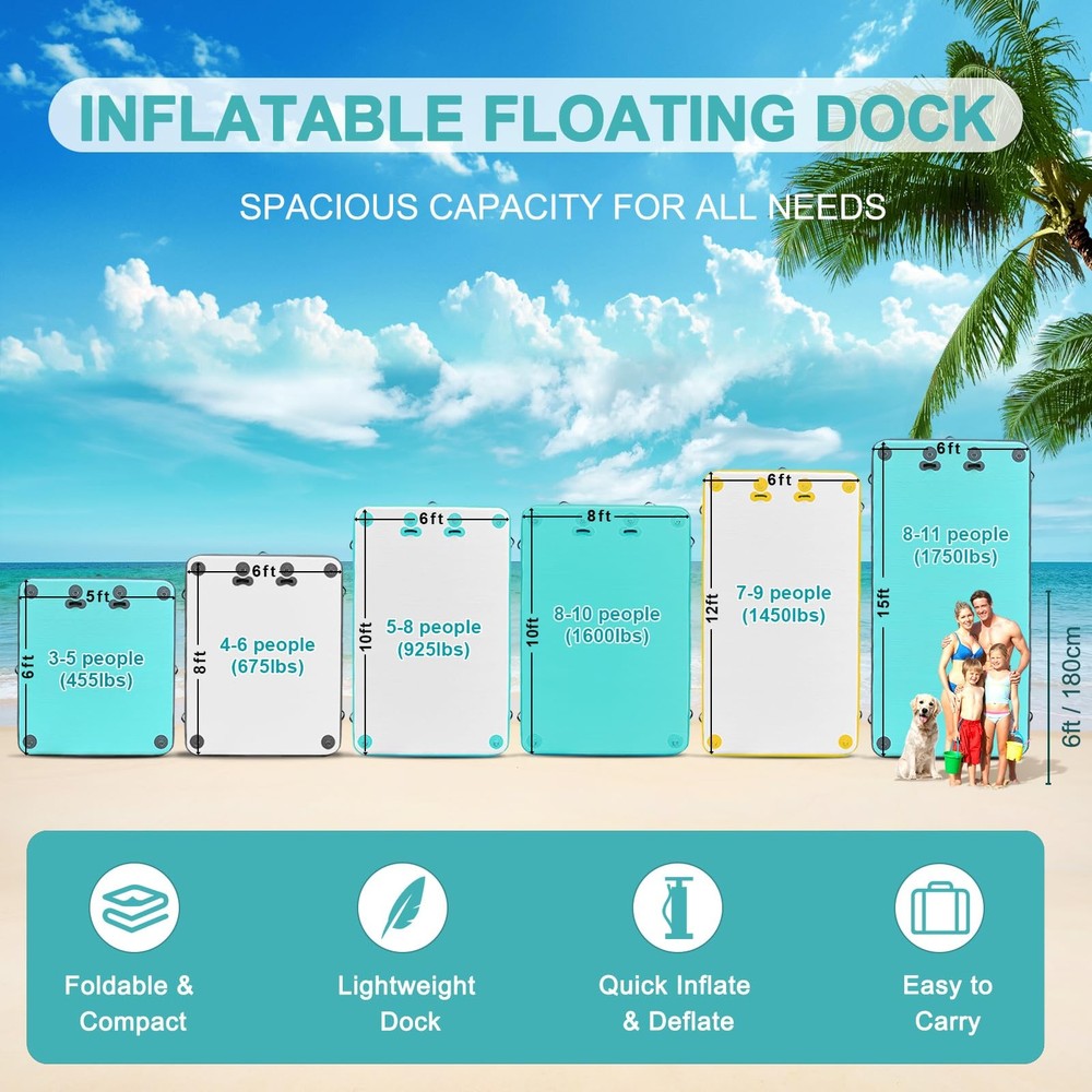 10ft x 6ft Inflatable Floating Dock Air Dock Platform Mat Inflatable Lake Flo...