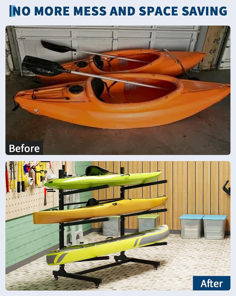 Freestanding Adjustable Kayak Rack Rust-Resistant Carbon Steel Frame for Storage