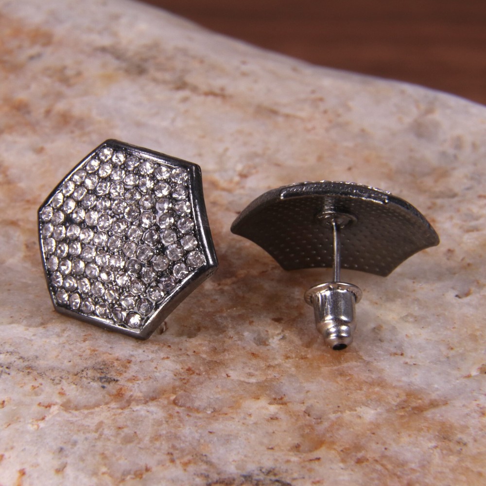 Large Hip Hop Hexagon Shape Micro Pave 11 Rows Gun Plate CZ Push Back