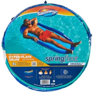 SwimWays Spring Float Inflatable Pool Lounger with Hyper-Flate Valve Blue