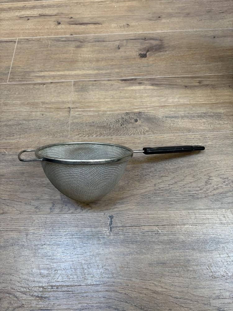 Vintage Mesh Strainer Sifter Stainless Steel Plastic Handle Rustic Kitchen