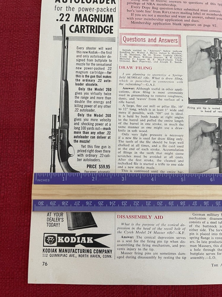 Vintage 1961 Print Ad Kodiak .22 Model 260 Autoloader Advertisement