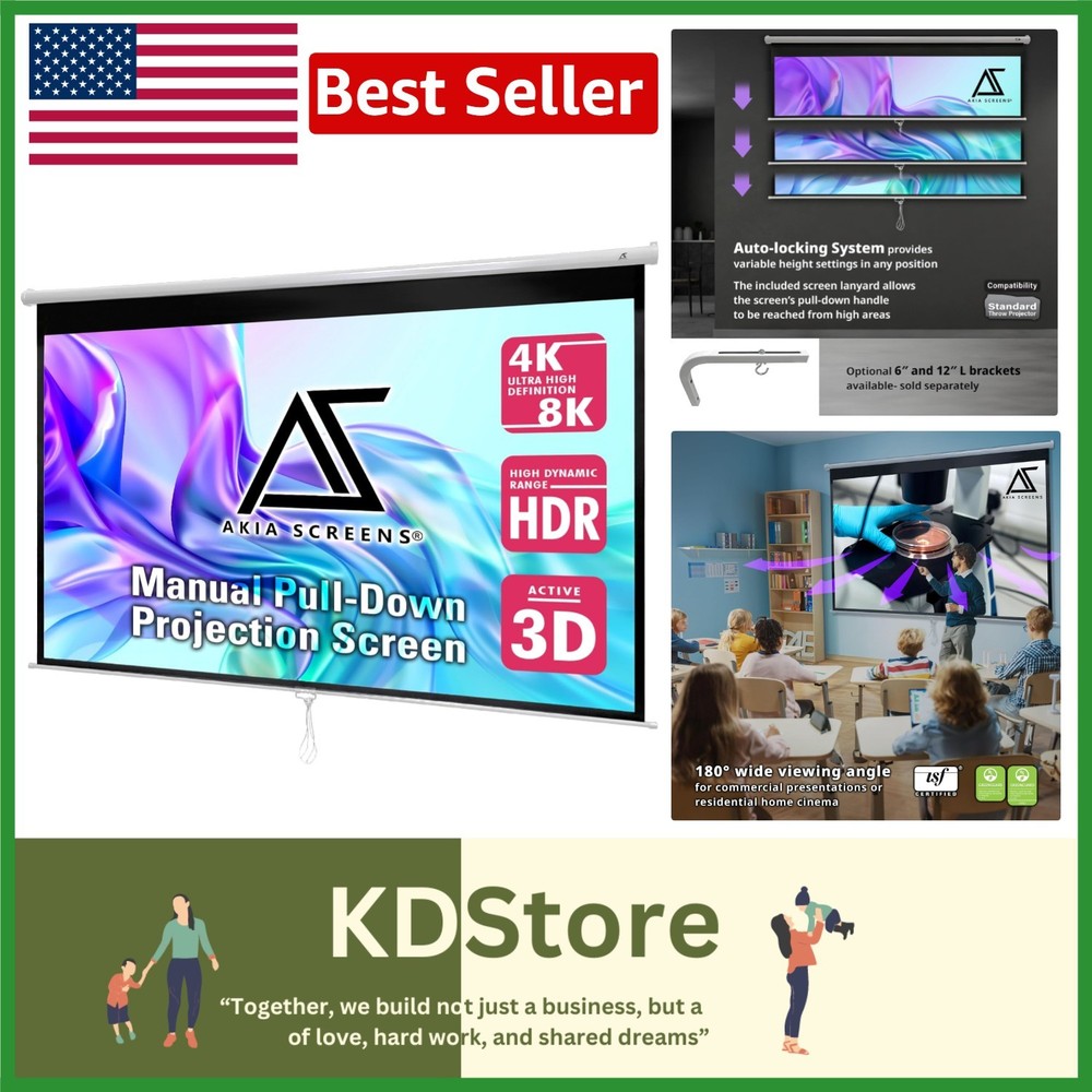 100-Inch Pull Down Projector Screen - ISF Certified for Stunning Clarity
