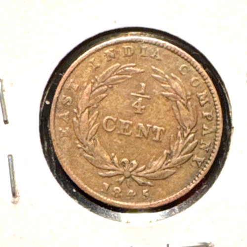 Straits settlements 1845 1/4 cent KM 1 VF