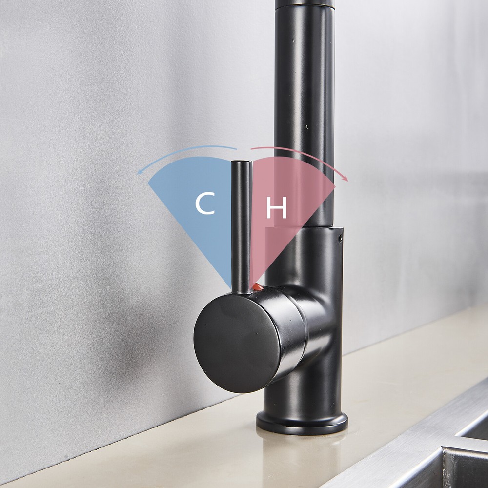 Matte Black Kitchen Sink Faucet Spring Pull Down Sprayer Mixer Tap Deck Mounted