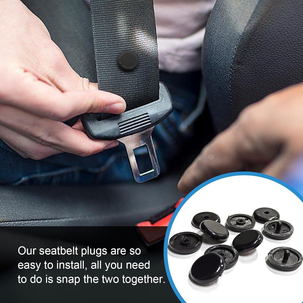Augeny 10 Sets Seat Belt Button Stop, Plastic Stop Clips, Black
