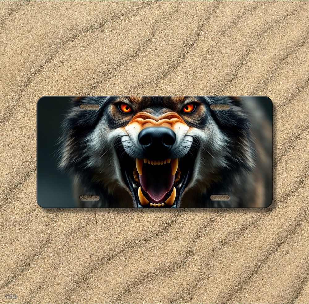 Hyperrealistic Wolf License Plate Snarling Design Custom Universal Fit Plate Uni