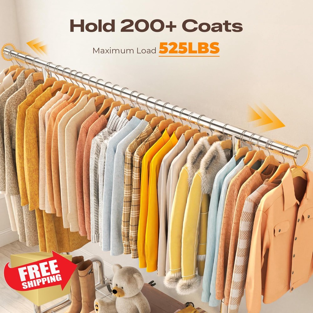 HOKEEPER 75" Heavy Duty Rolling Clothes Rack 525 LBS Lockable