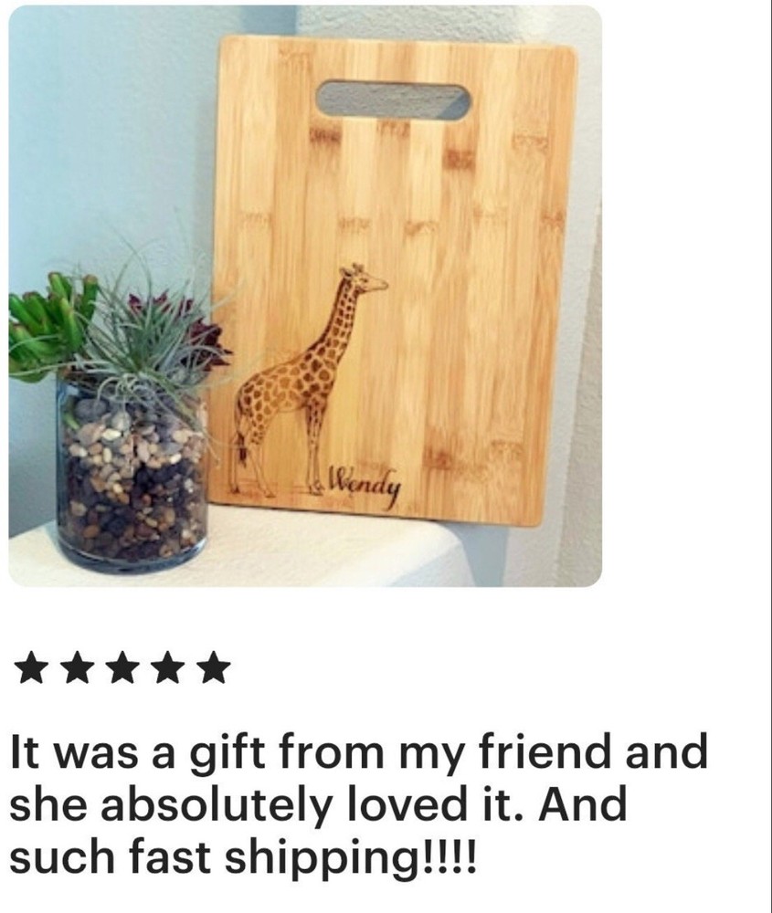 Giraffe Large Eco Friendly Natural Bamboo Board Can Be Personalized with A Name