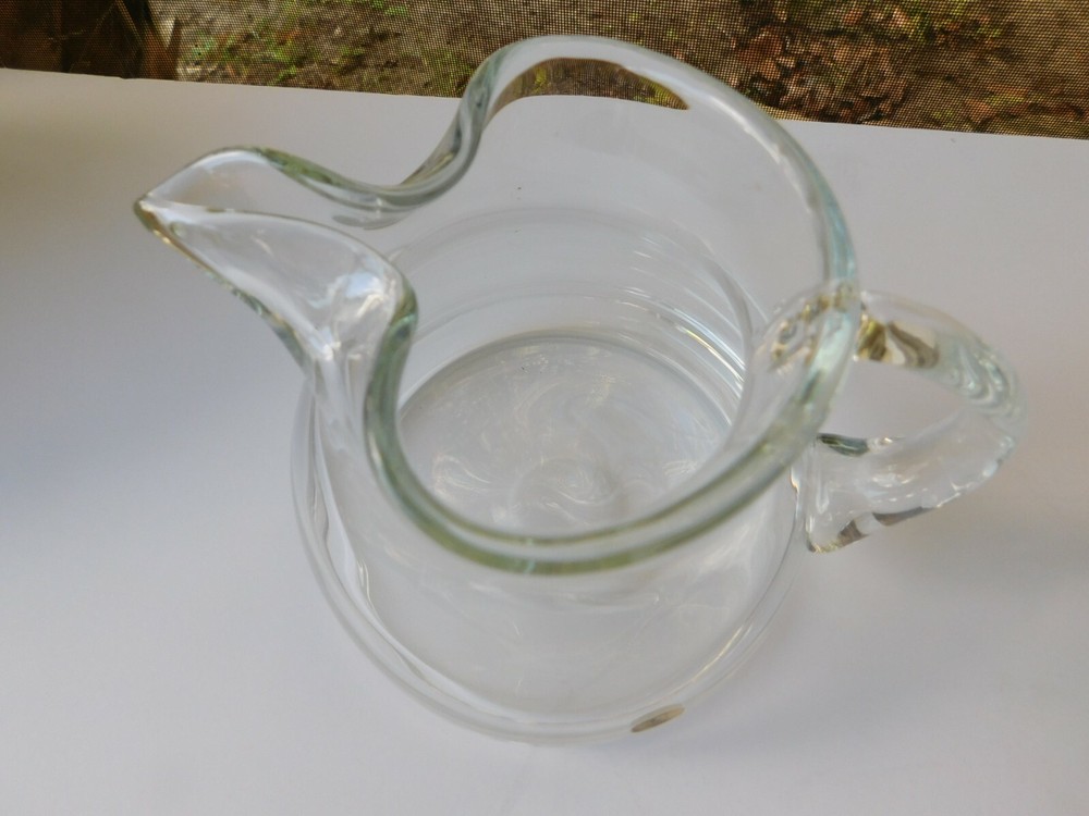 CLEAR HANDMADE APPLIED HANDLE PINCHED SPOUT PITCHER POLAND