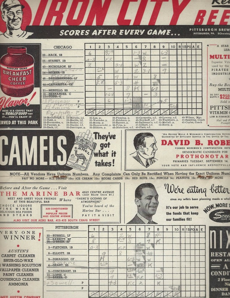 1943 5/1 baseball program Pittsburgh Pirates Chicago Cubs Sewell WIN