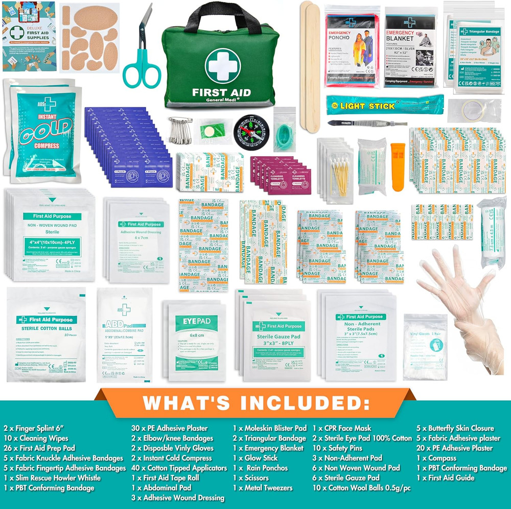 210 Piece First Aid Kit- Emergency Kit - Reflective Design - Includes Ice(Cold)