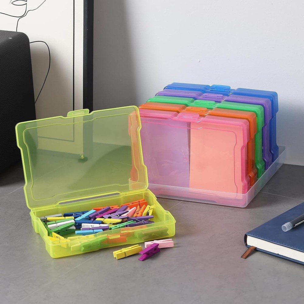 6 Pack 4”x6” Photo Storage Boxes – Multi-Colored Plastic Organizer Cases with...