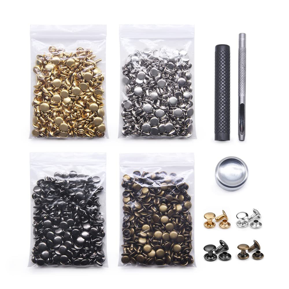 400 Sets Double Cap Leather Rivets Brass Metal Studs with Tools for DIY Use
