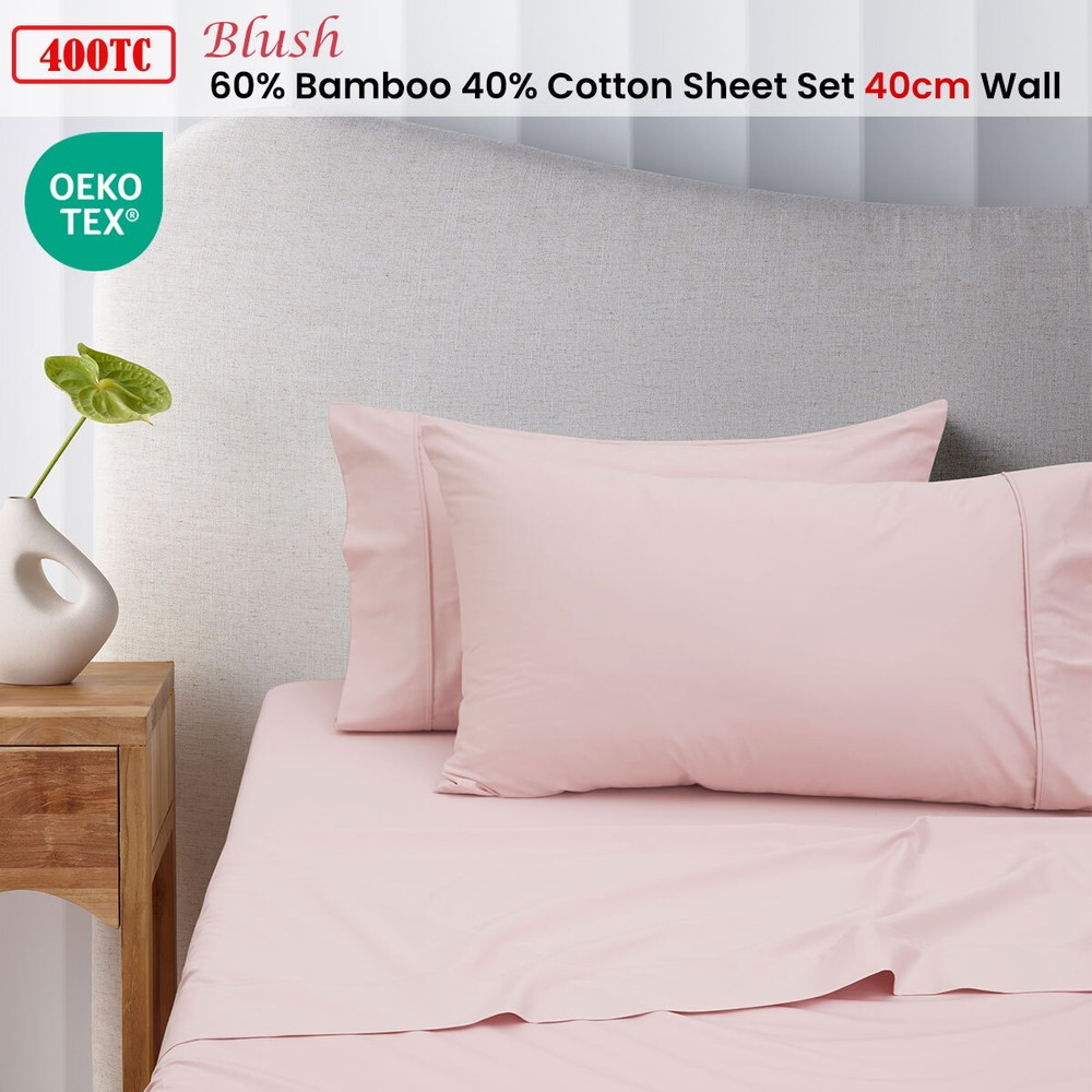 400TC Blush Bamboo Cotton Sheet Set 40cm Wall by Accessorize