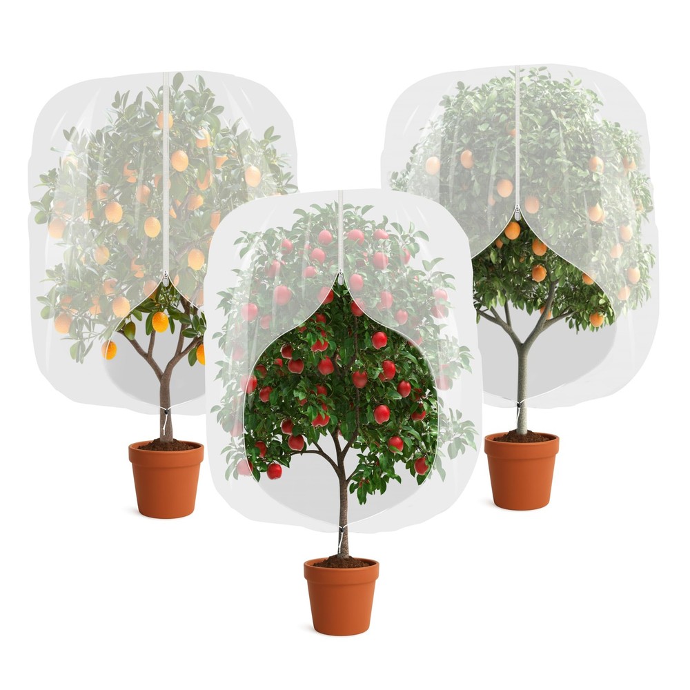 3pcs Fruit Tree Netting with Zipper and Drawstring,2.62 * 2.62*3.28 ft, Clear
