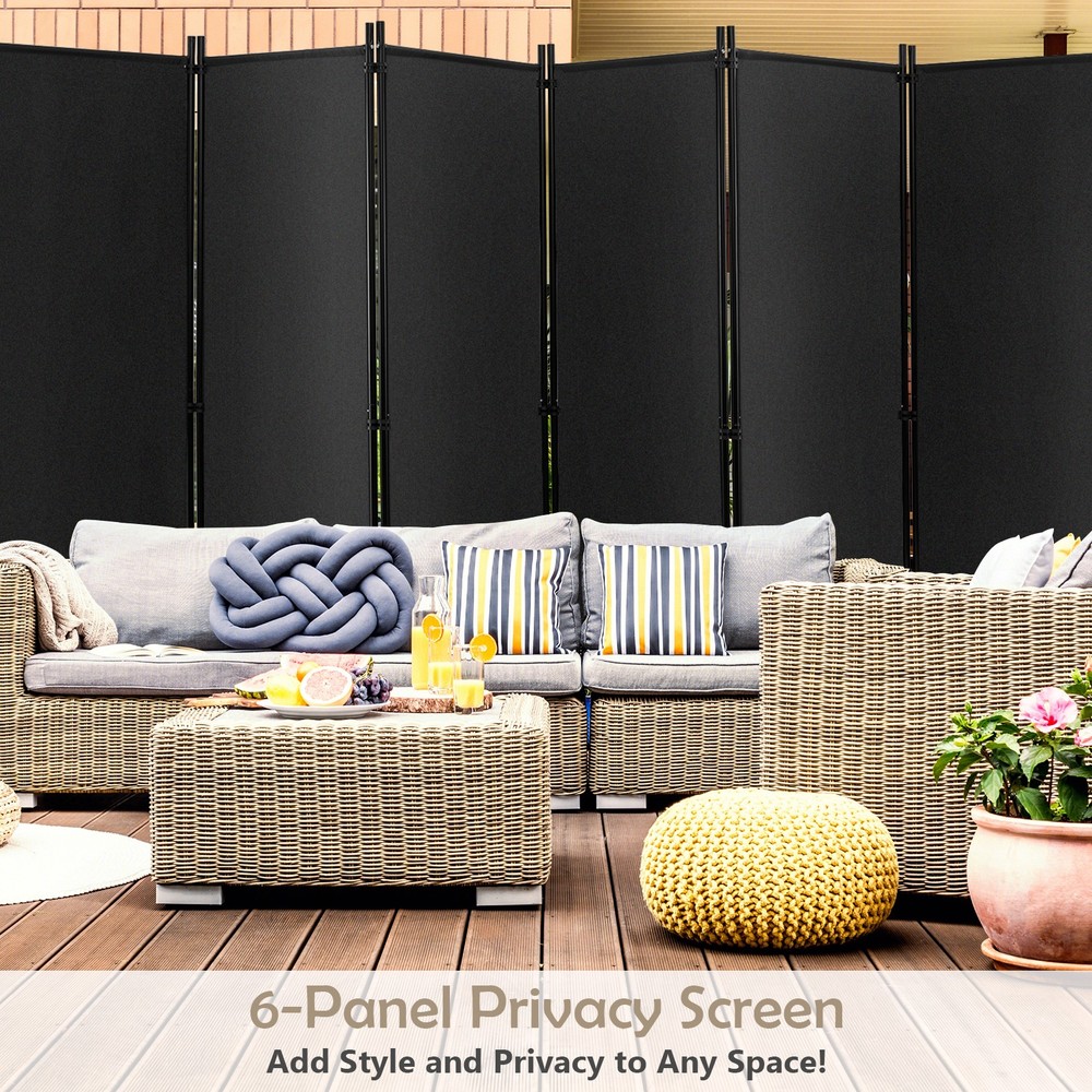 6-Panel Folding Room Divider 6' Rolling Privacy Screen w/ Lockable Wheels Grey