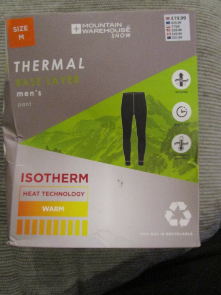 MOUNTAIN WAREHOUSE SNOW TALUS THERMAL BASE LAYER BLACK PANTS SIZE MEDIUM  NEW