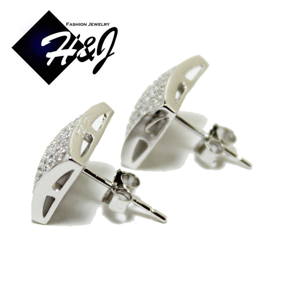 MEN WOMEN SOLID 925 STERLING SILVER ICY BLING CZ 10MM SQUARE STUD EARRING*E22