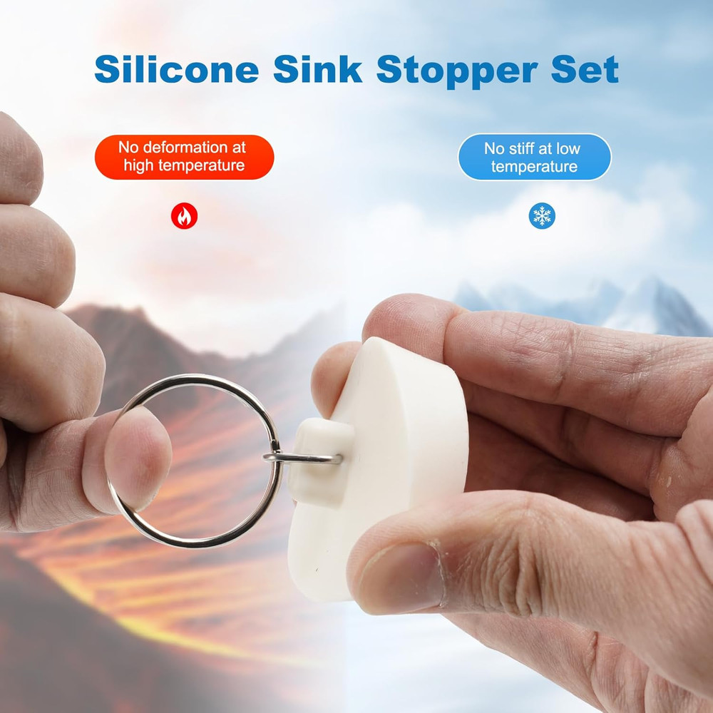 6PCS Sink Drain Stoppers Rubber Plug Set Pull Ring Multi Size