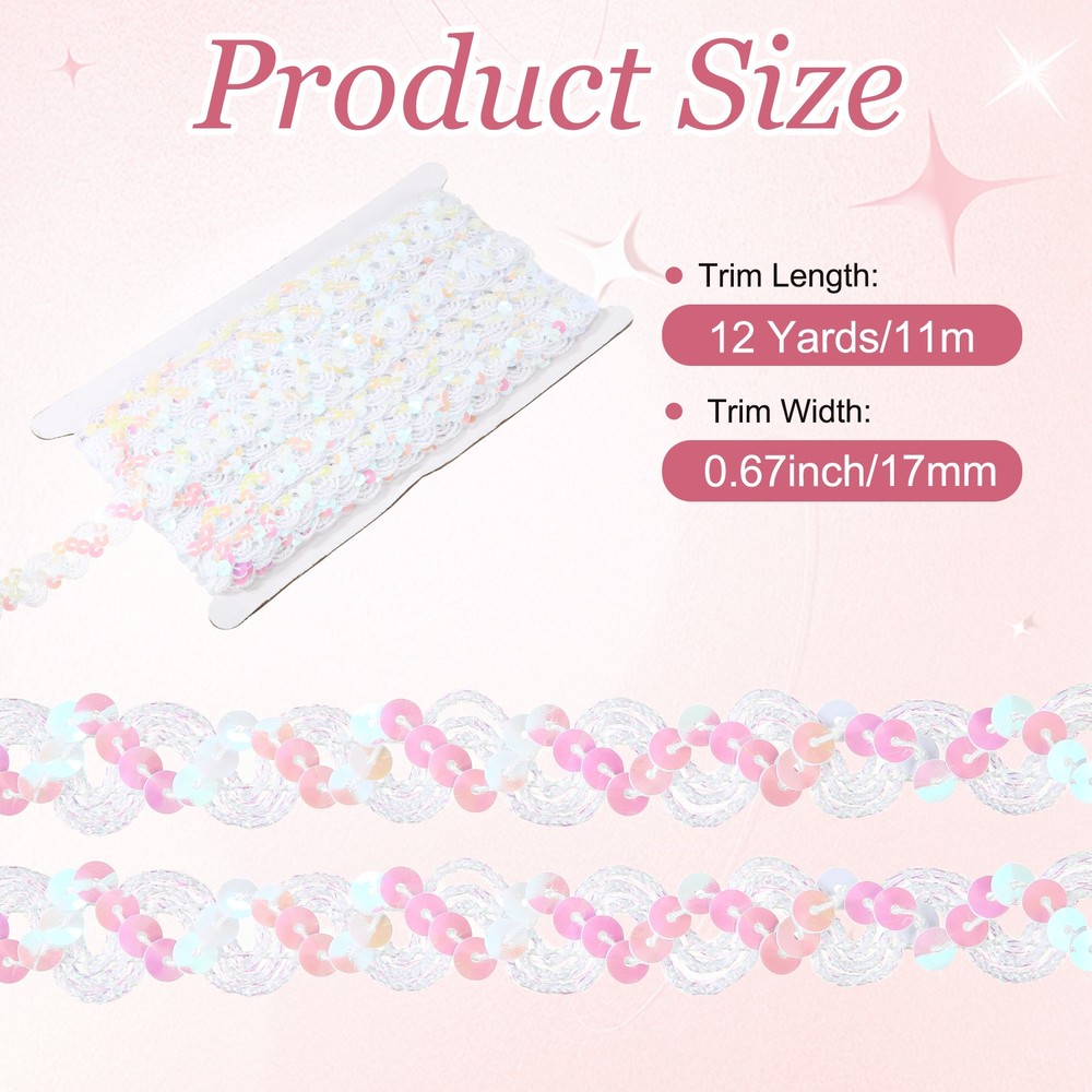 12 Yards Braid Trim, 0.67 Inch Sequins Beaded Lace Trim, White