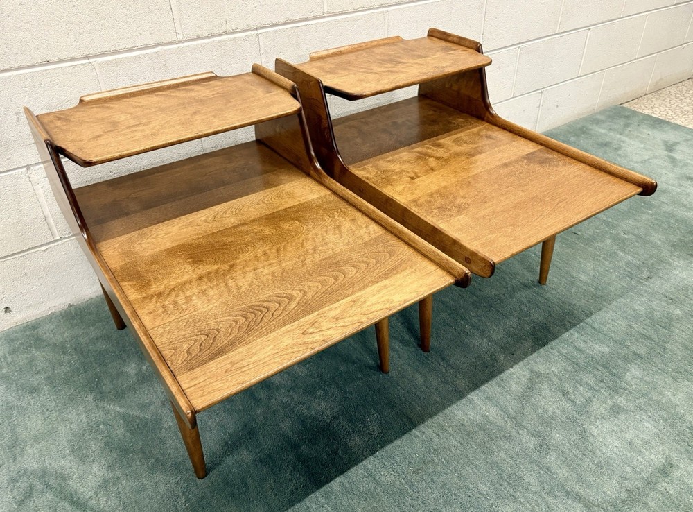 *PAIR* Russel Wright For Conant Ball Step Back Solid Birch MCM End Tables; Mint