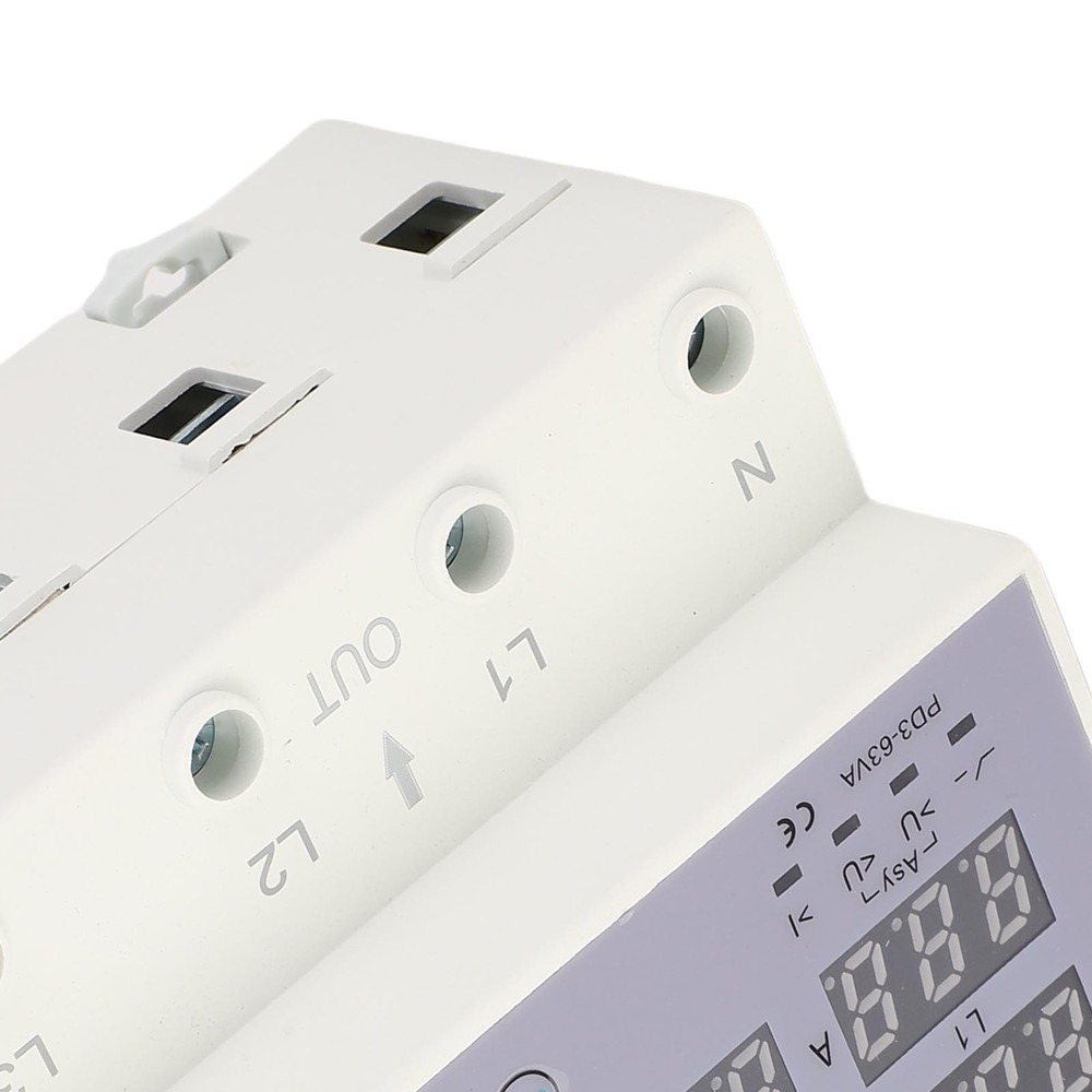 63A 3 Phase DIN Rail Voltmeter Ammeter Auto Overvoltage Overcurrent Protector AC