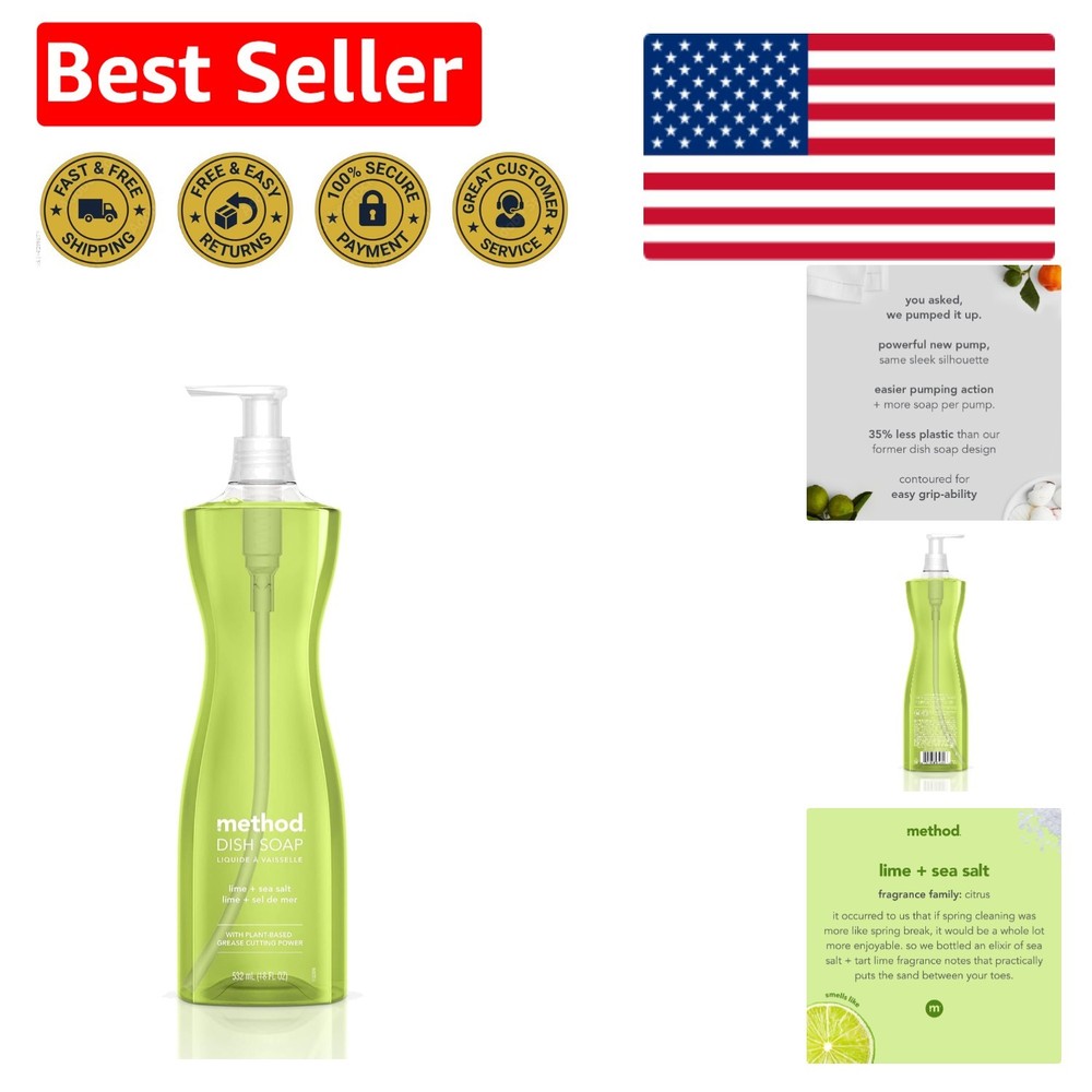 Chic Plant-Based Dish Soap - Lime + Sea Salt, Biodegradable 18 Fl Oz Pump Bottle