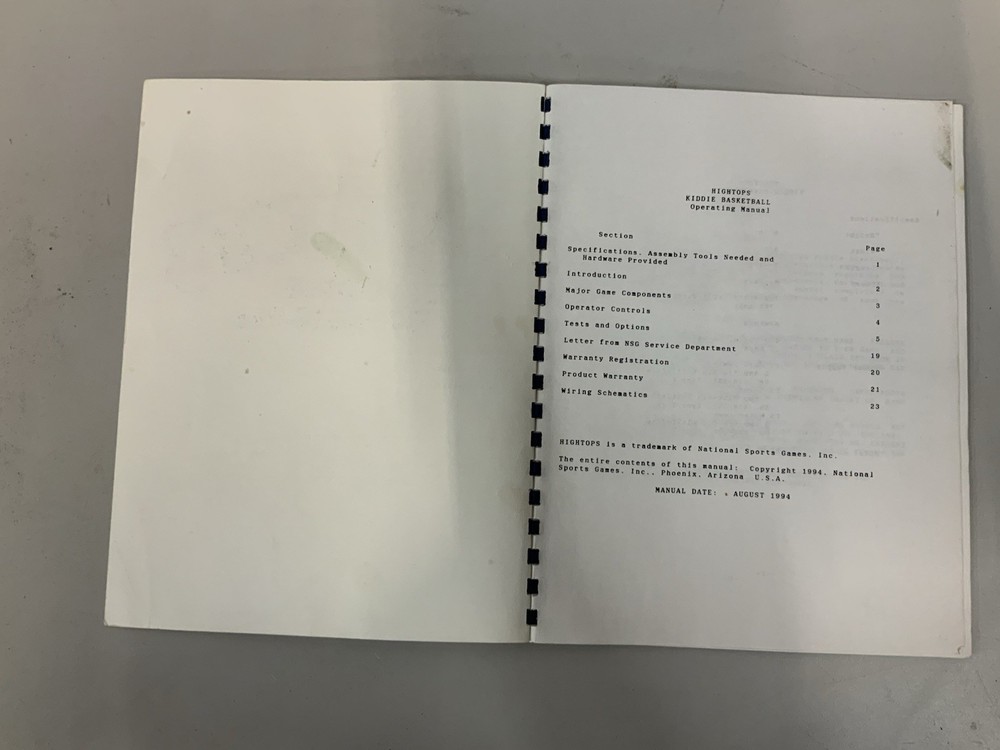 Hightops Kiddie Basketball arcade game manual