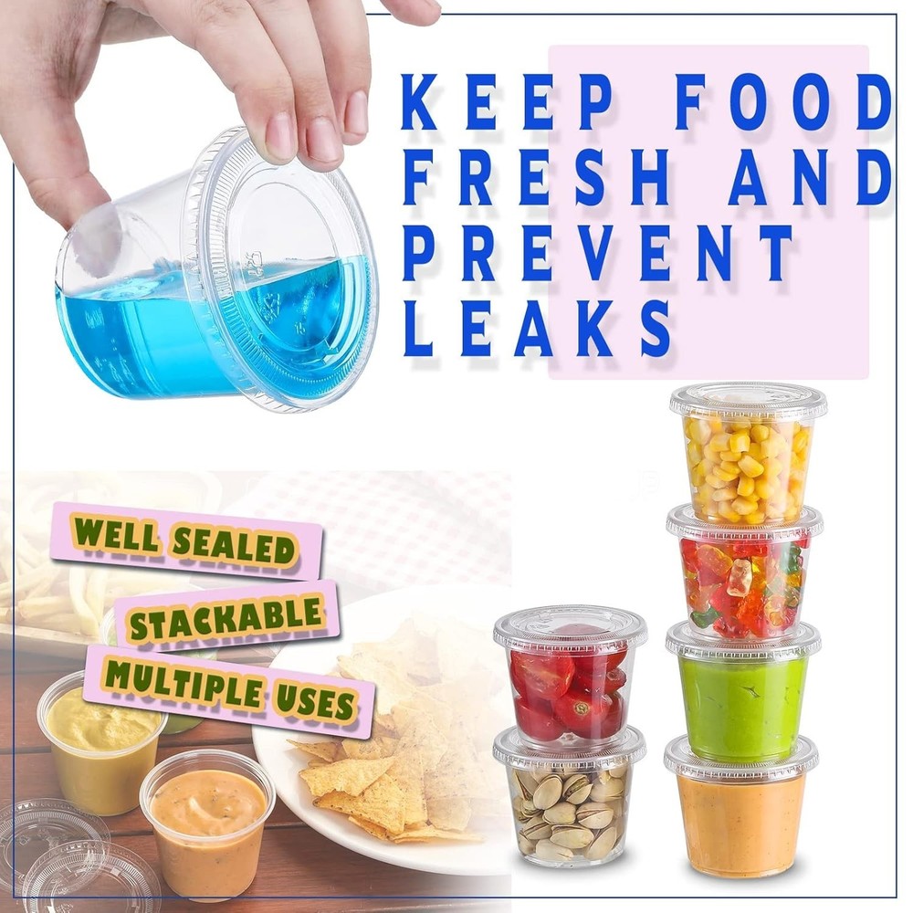 [240 Sets - 5.5 Oz ] Portion Cups with Lids, Small Plastic Airtight and Stackabl