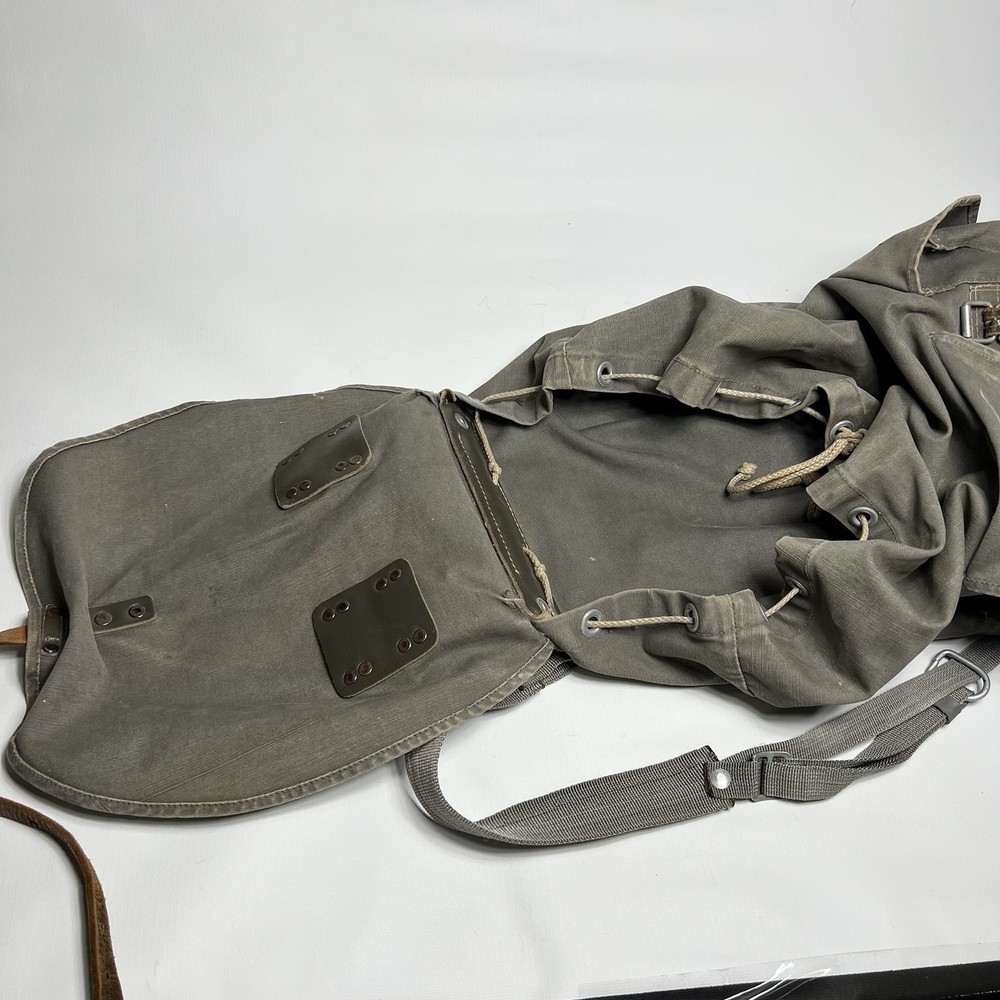 Vintage WWII Austrian Germany backpack Canvas Leather Trim