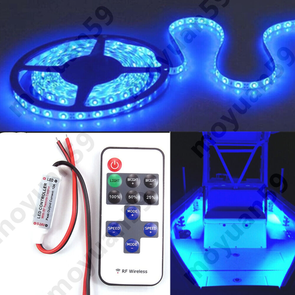Blue Neon Glow EL Wire String Strip Decor Boat LED Light Car Party + Controller