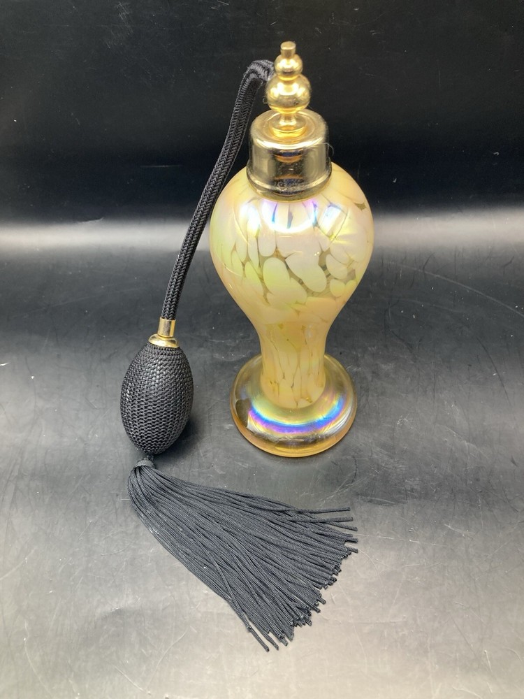 Art Glass Perfume Bottle With Atomizer Refillable Iridescent 7" Tall