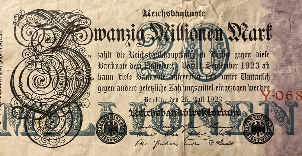 Germany Banknote. 20 Million Mark. Dated 1923. P97.