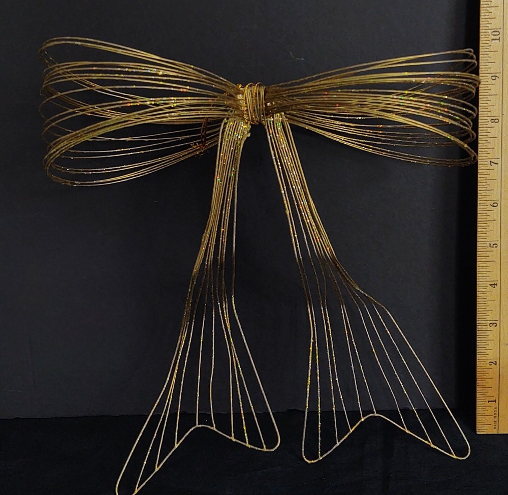 LARGE METAL WIRE GOLD BOW GLITTERED