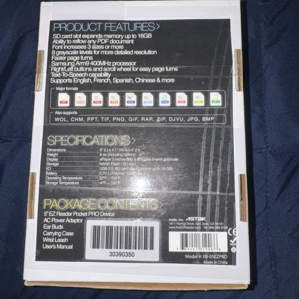 Astak 5" EZ Reader Pocket PRO- White EB-05EZPRO