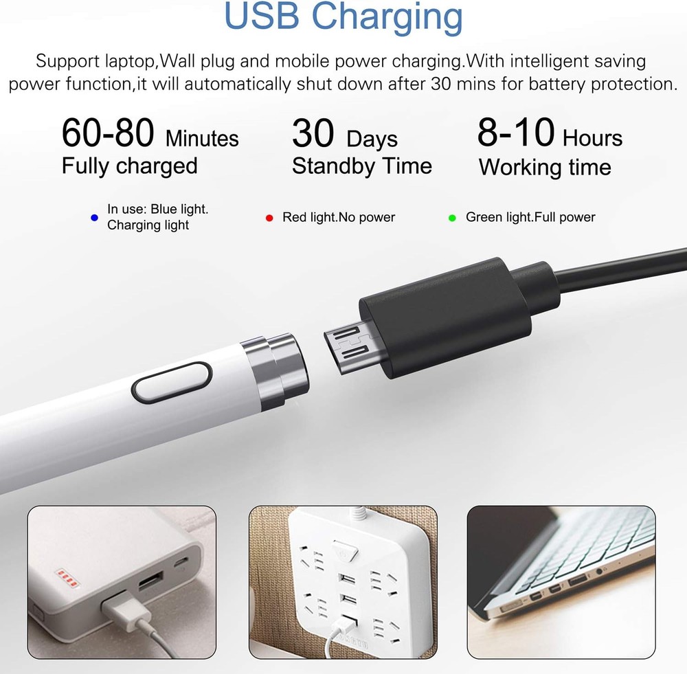 Active Stylus Pen Compatible for iOS&Android Touch Screens, Pencil with White