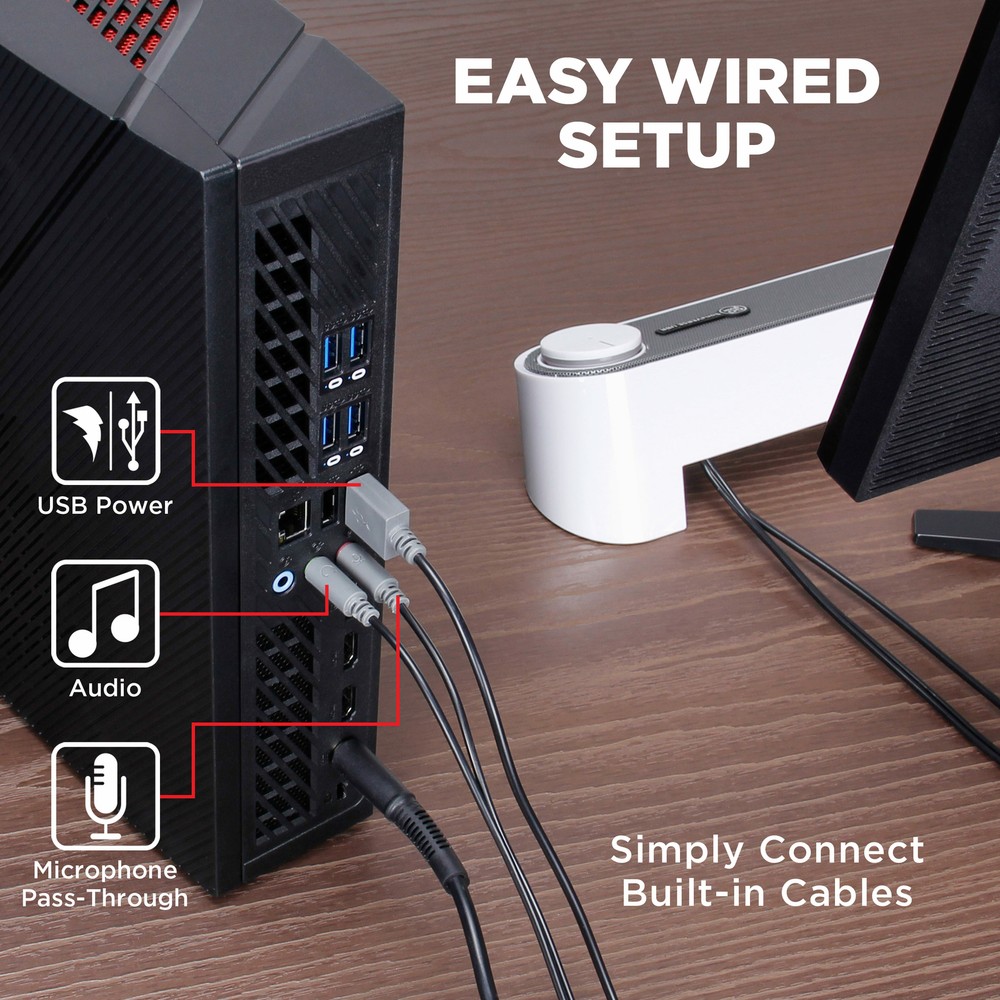 Computer Sound Bar Speaker (White) with Easy Access Headphone & Mic Jacks