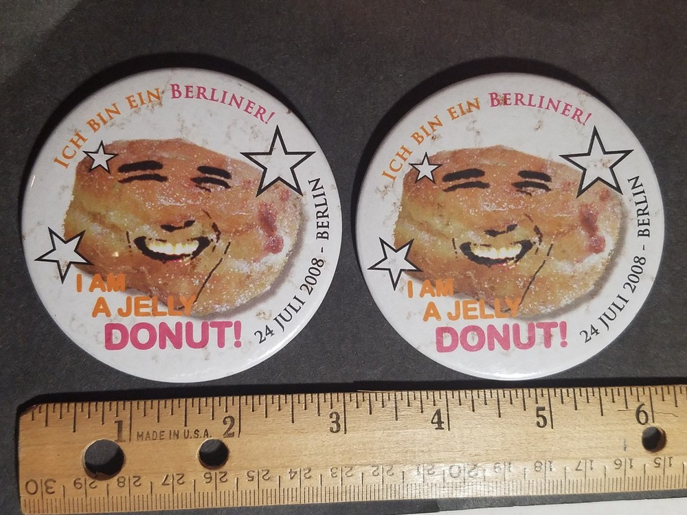 2 Obama Berlin Jelly Donut Pinback Buttons